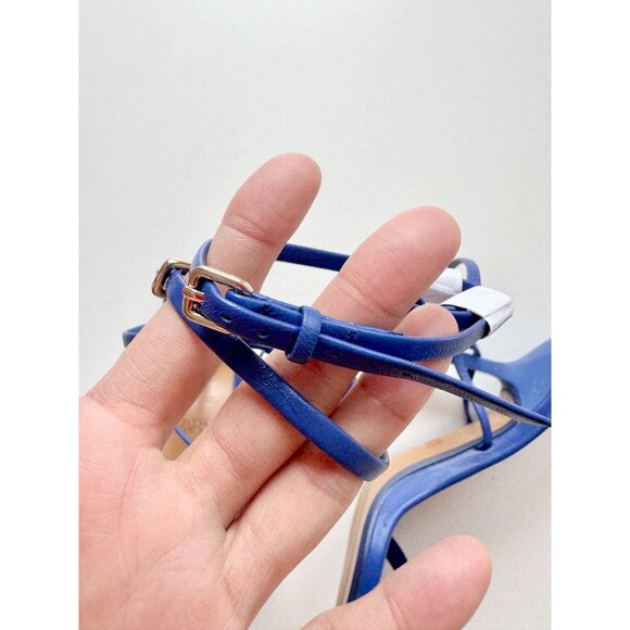 NWOT ZARA Blue Leather Square Toe Strappy High Heel Wraparound Sandals, Size 35 - Picture 12 of 15